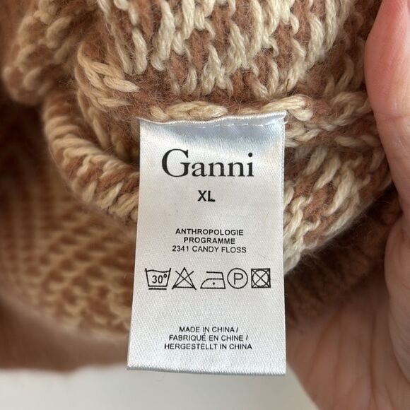 Ganni Anthropologie Women’s wool angora blend chevron tan crew neck sweater XL - Picture 9 of 11